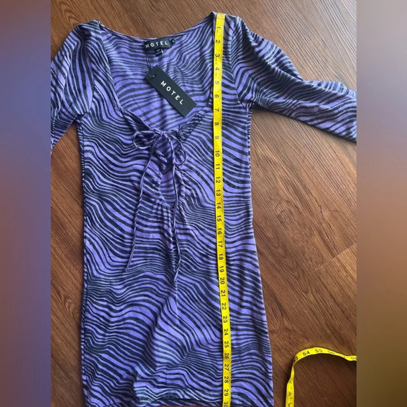 Motel Long-Sleeve Mini Dress - Purple Wavy Stripe Pattern, Size Small (NWT) - Picture 8 of 9